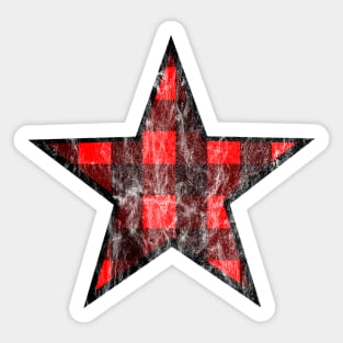 Distressed Red and Black Buffalo Plaid Star Sticker